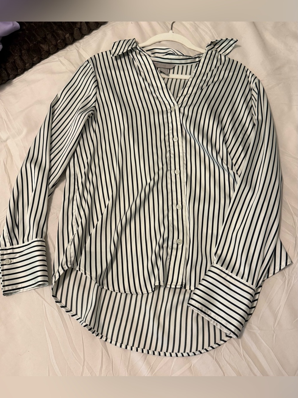 H&M Black and White Vertical Stripe Button-Down Shirt
